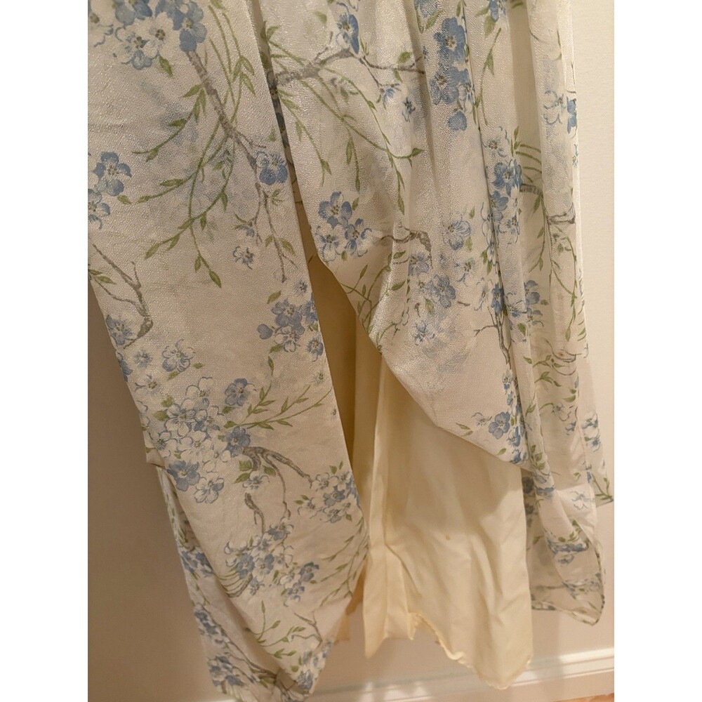 Vtg 70s Cream Delicate Blue Flowers Blouson Maxi Dress Floral Prairie Cottage - Picture 11 of 16